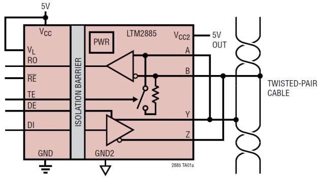 Application Circuit Diagram - Analog Devices Inc. LTM2881/2885 RS485/RS422 μModule Transceivers Application Circuit Diagram - Analog Devices Inc. LTM2881/2885 RS485/RS422 μModule Transceivers