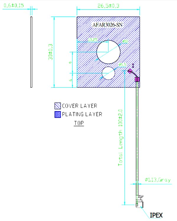 Mechanical Drawing - Abracon AFAR3026-SN NFC Antenna Mechanical Drawing - Abracon AFAR3026-SN NFC Antenna