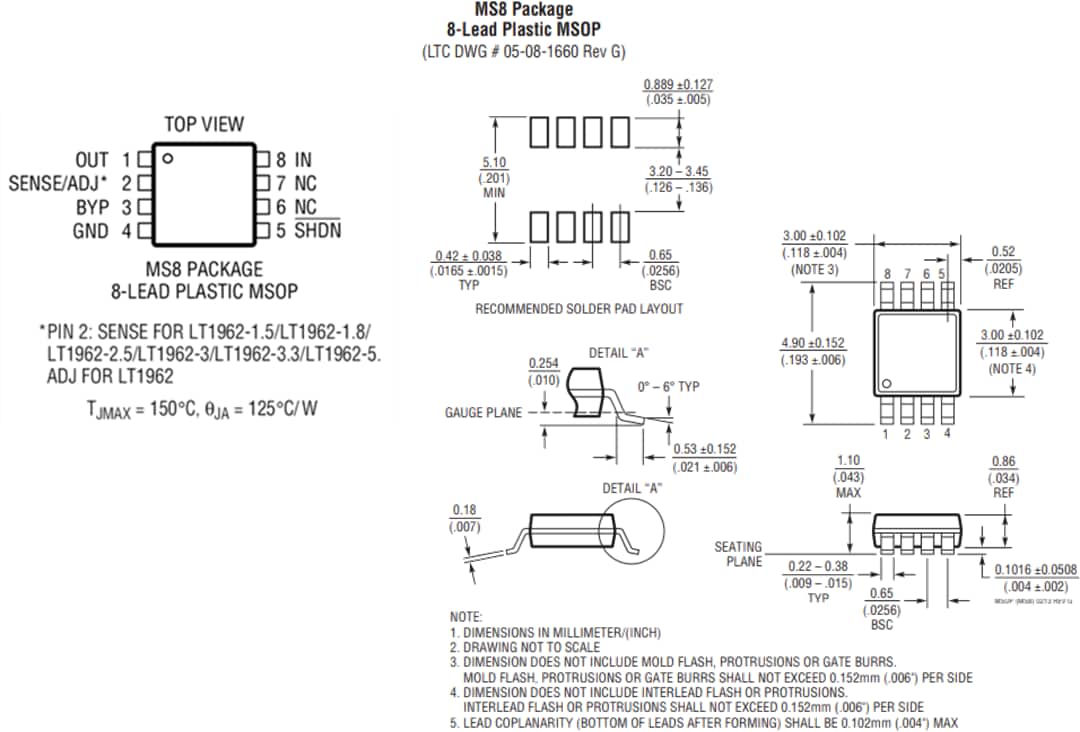 Mechanical Drawing - Analog Devices Inc. LT1962 300mA Low Noise Micropower LDO Regulators Mechanical Drawing - Analog Devices Inc. LT1962 300mA Low Noise Micropower LDO Regulators