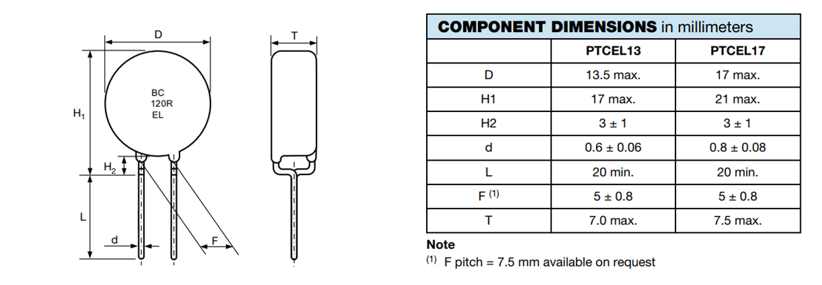 Vishay / BC Components PTCEL Inrush Current Limiting PTC Thermistors Vishay / BC Components PTCEL Inrush Current Limiting PTC Thermistors