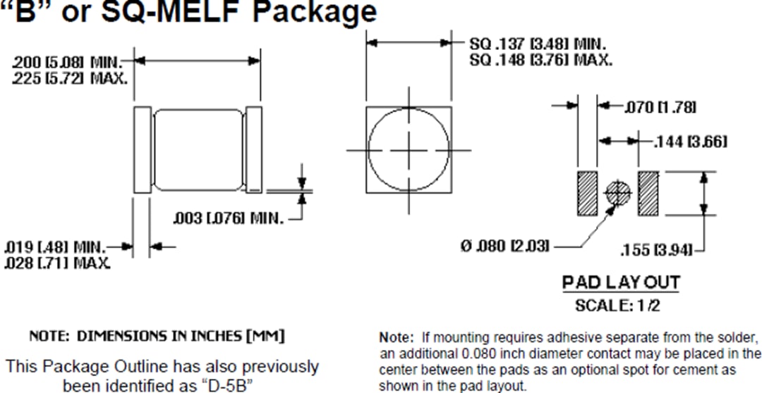 Mechanical Drawing - Microchip Technology 1N6111AUS/TR Transient Voltage Suppressor Mechanical Drawing - Microchip Technology 1N6111AUS/TR Transient Voltage Suppressor